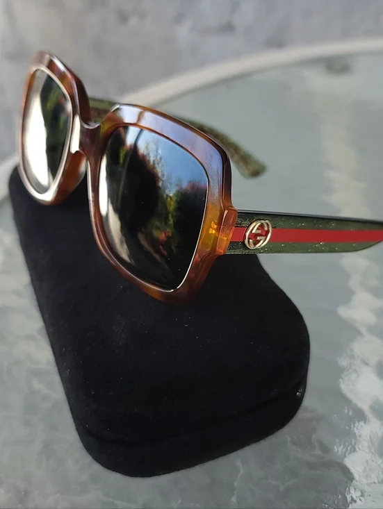 Gucci Women’s Tortoise Frame Sunglasses with Signature Stripe - Picture 2 of 11